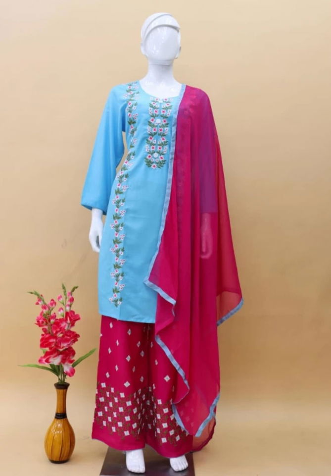 Shamal Rayon Embroidery Kurti With Bottom Dupatta Wholesale Market In Surat
